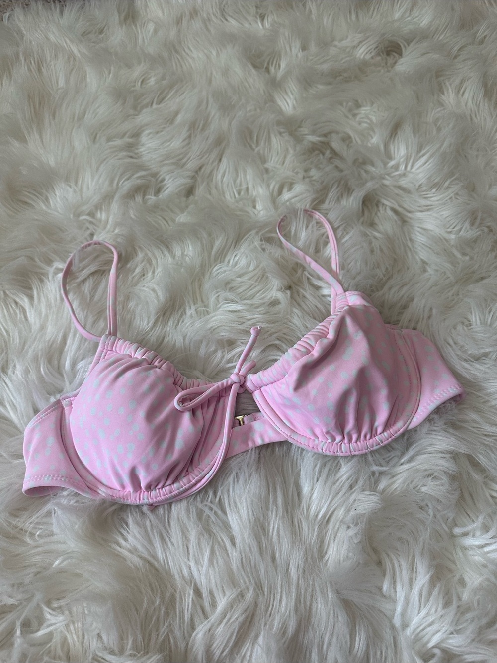 Xhilaration Pink and White Polka Dot Bikini Top